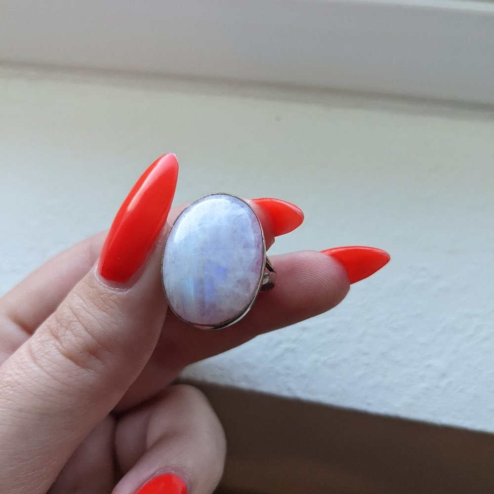 Pink Moonstone Silver Cabochon Ring